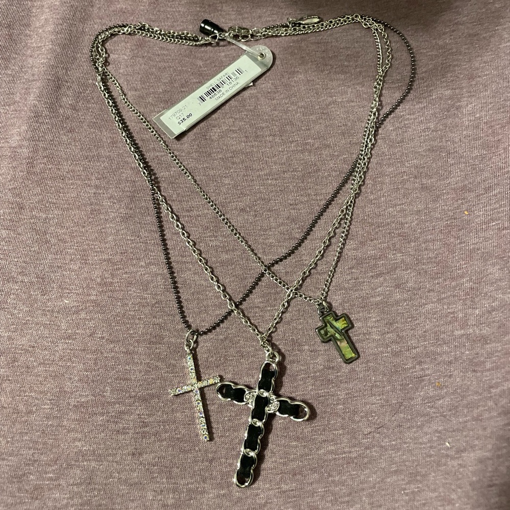 Guess Silver & Black Triple Necklace